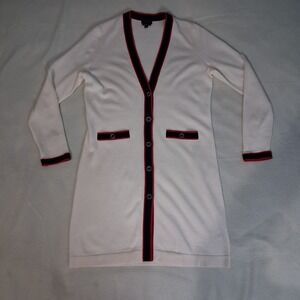 Talbots Merino Wool Duster Long Cardigan Womens Small  Academia Collegiate Ivory